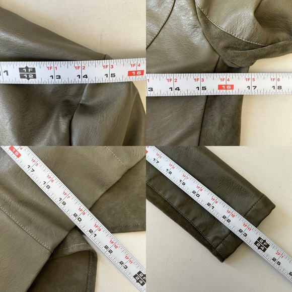 Dex Olive Green Open Front Draped Waterfall Moto Jacket Faux Leather/Suede XS - Picture 11 of 16
